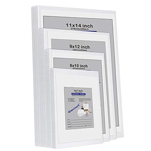 Genixart White Blank Canvas Panels, Multi Pack of 24, 6 of Each Assorted Sizes, Primed Professional Artist Canvases Boards for Acrylics & Oils Painting