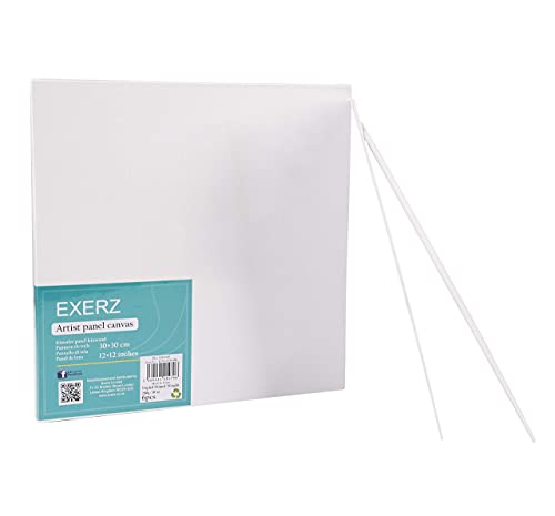 Exerz 30x30cm Canvas Panels 6pcs/ 3mm 280gsm 100% Cotton/Square Shape Blank Artist Canvas Board/Triple Primed/Acid Free/Medium Grain - Oil & Acrylic Painting for Artists at All Levels