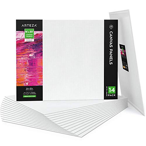 Arteza Paint Canvases for Painting, Pack of 14, 16 x 20 Inches, Blank White Art Canvas Boards, 100% Cotton, 8 oz Gesso-Primed, Art Supplies for Adults and Teens, for Acrylic Pouring and Oil Painting