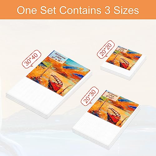 Koncci Canvas Panels Set-9 Packs (20x20,20x30,30x40), Art Canvases for Acrylic Painting, Artist Blank Canvas Cardboard, 100% Cotton for Oil Paint & Wet Art Media Artwork School