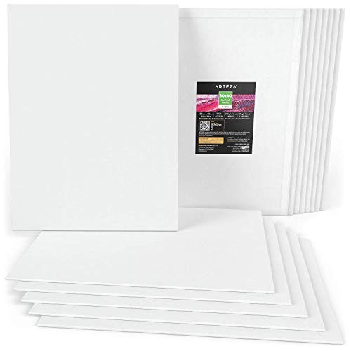 Arteza 30x40 cm, Large Canvas for Painting, Pack of 14, Primed Blank, 100% Cotton. for Acrylic Painting, Pouring, Oil Paint & Wet Art Media, Art Supplies for Professional Artist & Beginners, White