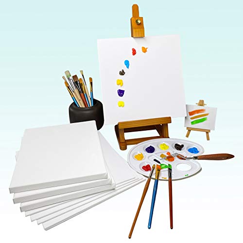Genixart White Blank Canvas Panels, Multi Pack of 24, 6 of Each Assorted Sizes, Primed Professional Artist Canvases Boards for Acrylics & Oils Painting