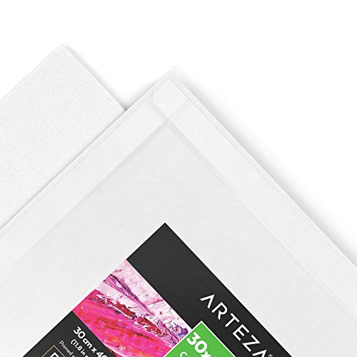 Arteza 30x40 cm, Large Canvas for Painting, Pack of 14, Primed Blank, 100% Cotton. for Acrylic Painting, Pouring, Oil Paint & Wet Art Media, Art Supplies for Professional Artist & Beginners, White