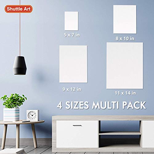 Shuttle Art 36 Pack Canvas for Painting, Blank Canvas Multipack, 5x7, 8x10, 9x12, 11x14 inch (9 PCS of Each), 100% Cotton Primed White Painting Canvas Board for Kids Adults Acrylic Oil Painting