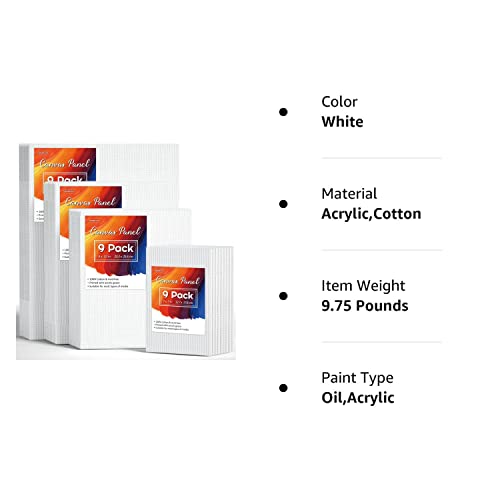 Shuttle Art 36 Pack Canvas for Painting, Blank Canvas Multipack, 5x7, 8x10, 9x12, 11x14 inch (9 PCS of Each), 100% Cotton Primed White Painting Canvas Board for Kids Adults Acrylic Oil Painting