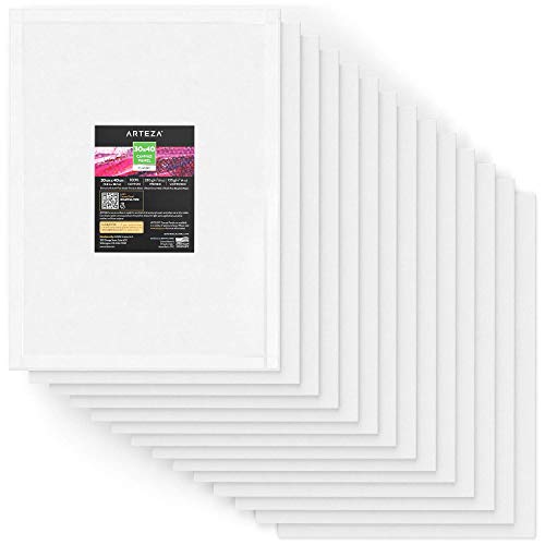 Arteza 30x40 cm, Large Canvas for Painting, Pack of 14, Primed Blank, 100% Cotton. for Acrylic Painting, Pouring, Oil Paint & Wet Art Media, Art Supplies for Professional Artist & Beginners, White