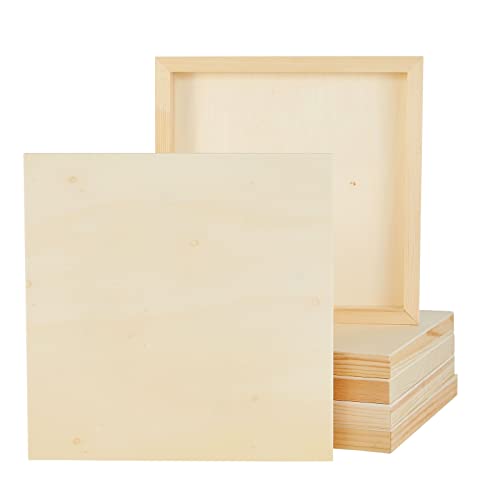 Unfinished Wood Canvas Boards, 6-Pack of Square Pine Wood Panels for Painting with Sanded, Smooth, Firm Surface, 25.4 x 25.4 cm Each