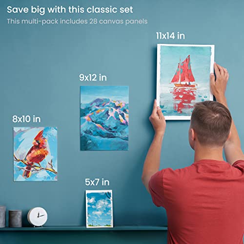 ARTEZA Canvas Board, Multi Pack of 28, 12.7 x 17.8, 20.3 x 25.4, 22.9 x 30.5, 27.9 x 35.6 cm, Primed, 100% Cotton Art Canvas Panels with Recycled Core, white