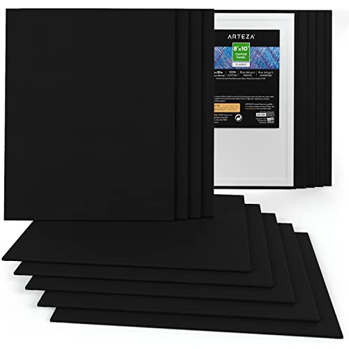 Arteza Paint Canvases for Painting, Pack of 14, 8 x 10 Inches, Blank Black Canvas Boards, 100% Cotton Art Canvas, 8 oz Gesso-Primed, Art Supplies for Adults and Teens, Acrylic Pouring and Oil Painting