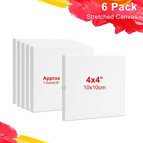 MIAHART 6 Pcs 4"x4"Mini Stretched Canvas White Blank Canvas 10x10cm Art Canvases Boards for Acrylic Oil Painting and Decorating(10x10cm)