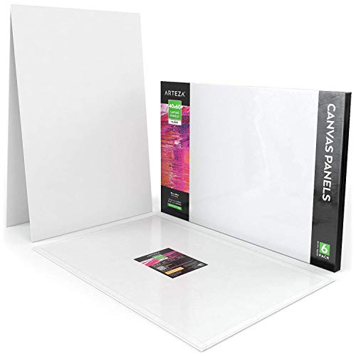 Arteza 40x60 cm Blank Canvas Board Panels, 6-Pack, 100% Cotton and Primed with Acid-Free Titanium Acrylic Gesso, Art Supplies for Artists, Hobby Painters, Acrylic Pouring, and Painting, White
