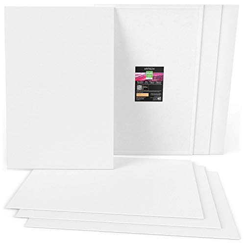Arteza 40x60 cm Blank Canvas Board Panels, 6-Pack, 100% Cotton and Primed with Acid-Free Titanium Acrylic Gesso, Art Supplies for Artists, Hobby Painters, Acrylic Pouring, and Painting, White