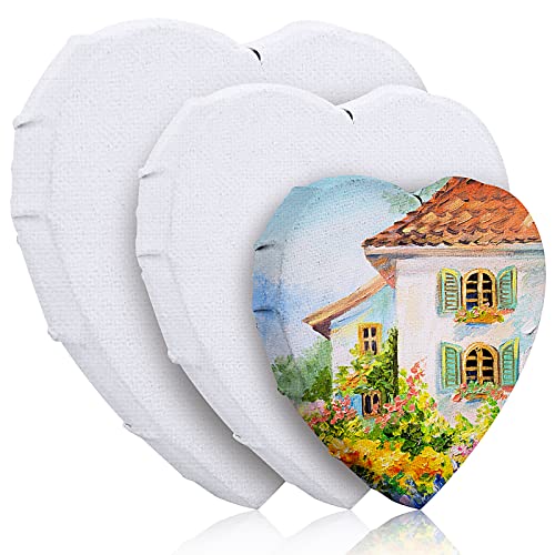 Prasacco 3 Pieces Stretched Canvas for Painting, Blank Canvas Heart Shape Fabric Painting Canvas Panels Canvas Boards Art Supplies for Oil Painting Acrylic Pouring Artist Painters（4/6/8inch）
