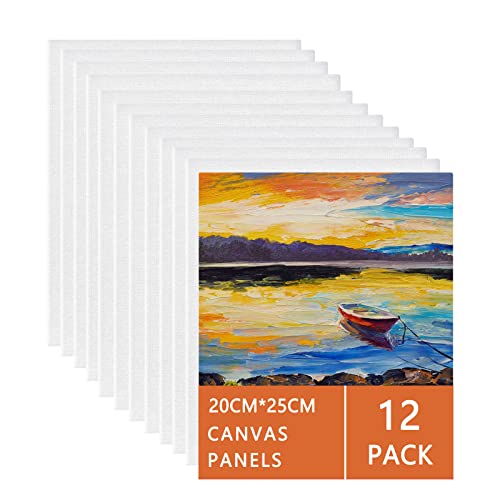 Canvas Panels 20x25cm-12 Packs Blank Art Canvases Pre Stretched Canvas Board, 100% Cotton Artist Painting Canvas for Acrylic, Oil Painting Wet Art Media Art Projects