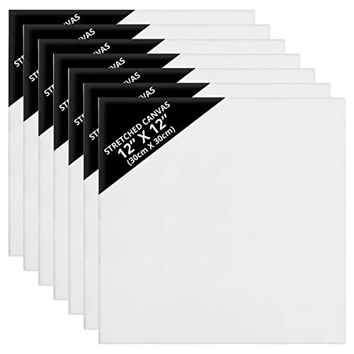 Belle Vous 7 Pack Blank Canvas - 30 x 30cm (12 x 12 inches) - Pre Stretched Square Canvas Panel Boards - Suitable for Acrylic and Oil Painting Also for Sketching and Drawing
