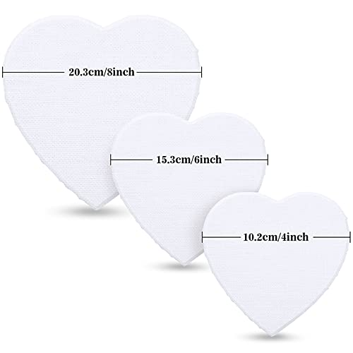 Prasacco 3 Pieces Stretched Canvas for Painting, Blank Canvas Heart Shape Fabric Painting Canvas Panels Canvas Boards Art Supplies for Oil Painting Acrylic Pouring Artist Painters（4/6/8inch）