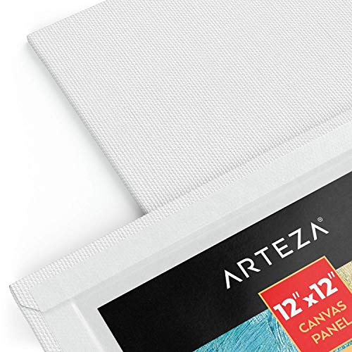 Arteza Canvas Boards for Painting, Pack of 14, 12 x 12 Inches, Square Blank Canvas Panels, 100% Cotton, 12.3 oz Gesso-Primed, Art Supplies for Acrylic Pouring and Oil Painting, White - Premium
