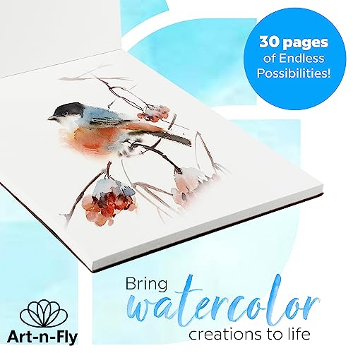 Art-N-Fly Watercolour Paper Pad 9x12" 30 Sheets - Cold Press Water Colour Sketchbook Pad 140 lb for Art Painting, Drawing, Wet & Mixed Media - Water Colouring Paint Paper for Artist & Kids