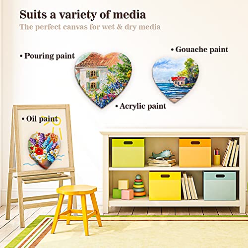 Prasacco 3 Pieces Stretched Canvas for Painting, Blank Canvas Heart Shape Fabric Painting Canvas Panels Canvas Boards Art Supplies for Oil Painting Acrylic Pouring Artist Painters（4/6/8inch）