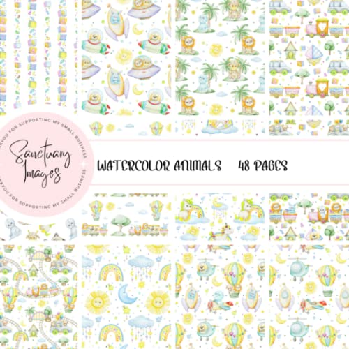 Watercolor Animals Scrapbooking Paper Pack: Decorative Craft Paper Pad Supplies, Junk Journaling, Scrapbooking, & Crafting Projects - Double Sided