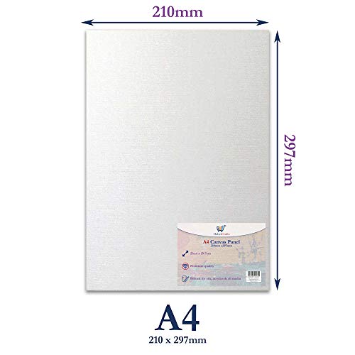 A4 Canvas Panel Stretched Blank Canvas Board Primed Artist Boards 100% Cotton for Oil Paint Acrylic Painting Mixed Media Acid Free White Canvases Art Painting Panel (A4 Size - 210 x 297mm - 5 Boards)