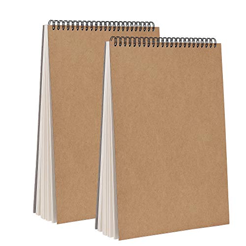 A4 Sketchbook, Spiral Notebook Drawing Pad Blank Sketch Art Book with Brown Kraft Cover for Kid Adult, 60 Pages/ 30 Sheets Texture Paper for Pencil Watercolor Pen(2 Pack)