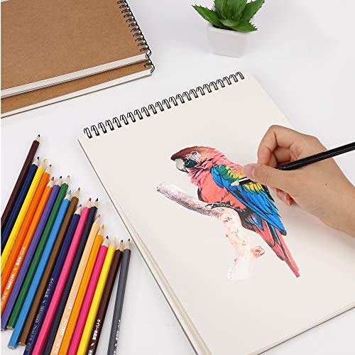 A4 Sketchbook, Spiral Notebook Drawing Pad Blank Sketch Art Book with Brown Kraft Cover for Kid Adult, 60 Pages/ 30 Sheets Texture Paper for Pencil Watercolor Pen(2 Pack)