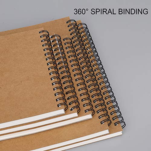 A4 Sketchbook, Spiral Notebook Drawing Pad Blank Sketch Art Book with Brown Kraft Cover for Kid Adult, 60 Pages/ 30 Sheets Texture Paper for Pencil Watercolor Pen(2 Pack)