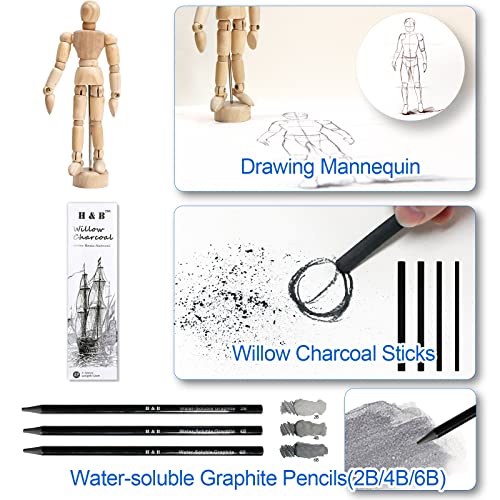 Sketch Pad and Pencil Set H & B 100pack Sketching Pencils Set with Sketch Book Drawing Sets for Adults with Watercolor Pencils, Sketching Pencils for Artists,Begineers and Kids