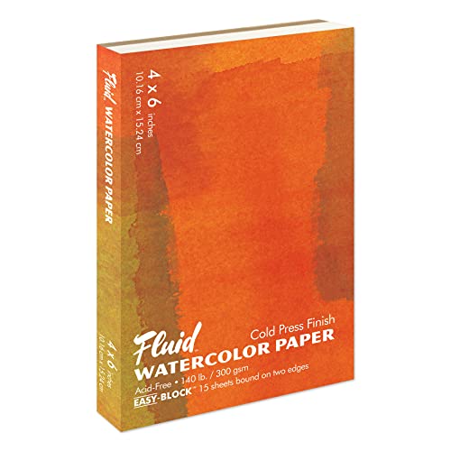 Fluid Watercolor Paper 880046 140LB Cold Press 4 x 6 Block, 15 Sheets