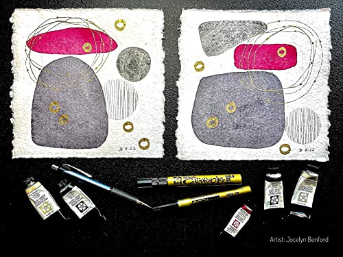 Thick Handmade Watercolor Paper with Deckle Edge - 300GSM - Premium White Cold Press Textured Mixed Media Paper Made with Recycled Cotton - 15 Loose Leaf Sheets - 20.3 x 20.3 cm / 8x8"