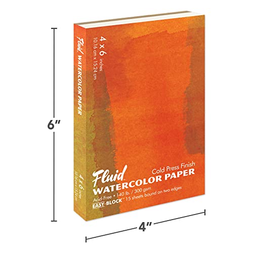 Fluid Watercolor Paper 880046 140LB Cold Press 4 x 6 Block, 15 Sheets