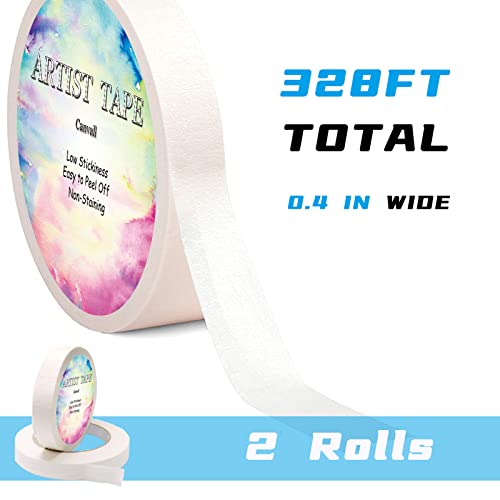 Canvall Masking Artists Tape 2 Pack, Acid-Free Self-Adhesive Tape for Drafting Art Watercolor Painting Canvas Framing Paint Mask，1cm Wide 100 m Long White