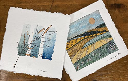 Thick Handmade Watercolor Paper with Deckle Edge - 300GSM - Premium White Cold Press Textured Mixed Media Paper Made with Recycled Cotton - 15 Loose Leaf Sheets - 20.3 x 20.3 cm / 8x8"