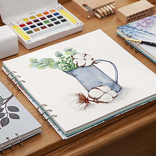 Artist Watercolor Paper Sketch Book Square Spiral Notebook with Premium Thick Paper Cold Pressed Refillable Square Spiral Notebook Art Painting Drawing Pad for Watercolour Techniques and Mixed Media