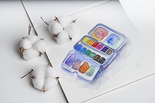 ZenART 100% Cotton Watercolour Paper 140 lb - 12x16 inches 20 Sheet Cold Press Acid-Free Large Block for Professional Artists 2-Side Bound for Watercolor, Gouache, Ink, Acrylic and Mixed Media