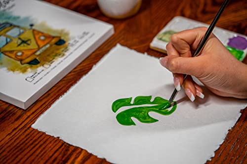 Thick Handmade Watercolor Paper with Deckle Edge - 300GSM - Premium White Cold Press Textured Mixed Media Paper Made with Recycled Cotton - 15 Loose Leaf Sheets - 20.3 x 20.3 cm / 8x8"