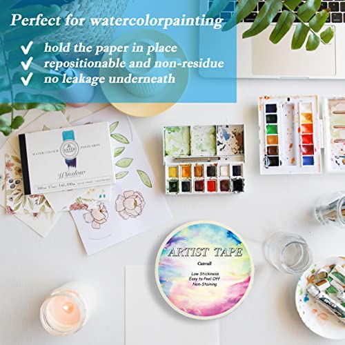 Canvall Masking Artists Tape 2 Pack, Acid-Free Self-Adhesive Tape for Drafting Art Watercolor Painting Canvas Framing Paint Mask，1cm Wide 100 m Long White
