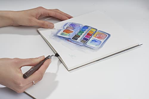 ZenART 100% Cotton Watercolour Paper 140 lb - 12x16 inches 20 Sheet Cold Press Acid-Free Large Block for Professional Artists 2-Side Bound for Watercolor, Gouache, Ink, Acrylic and Mixed Media