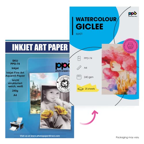 PPD 25 Sheets A4 Inkjet Fine Art Watercolour Giclee Archival Matt Photo Paper 240gsm PPD-74-25