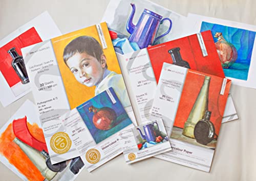 ZenART 100% Cotton Watercolour Paper 140 lb - 12x16 inches 20 Sheet Cold Press Acid-Free Large Block for Professional Artists 2-Side Bound for Watercolor, Gouache, Ink, Acrylic and Mixed Media