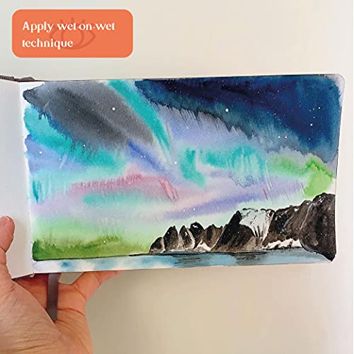 L'oeil Mellow Art A4 Watercolor Sketchbook: 300gsm Dual Textured Paper, with Hardcover, Inner Pocket and Elastic Strap, for Watercolor, Watercolour pens, Gouache & Mixed Media
