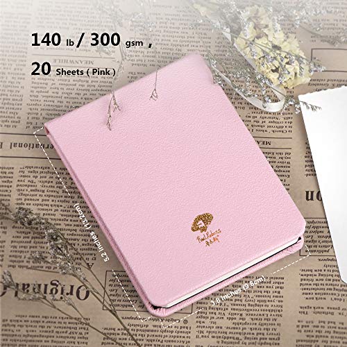 Paul Rubens Watercolour Paper Journal, 20 Sheets, 140 lb/ 300gsm, Acid Free & 100% Cotton Hot Pressed Paper for Watercolors and Wet Media Block. (A6 Pink)