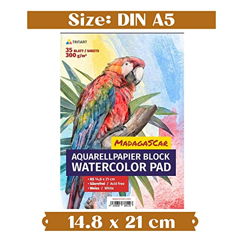 A5 Watercolor Paper 300g / White / 35 Sheets | Aquarelle pad Din A5 by Tritart