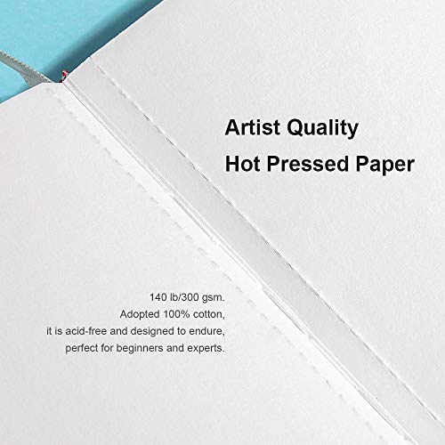 Paul Rubens Watercolour Paper Journal, 20 Sheets, 140 lb/ 300gsm, Acid Free & 100% Cotton Hot Pressed Paper for Watercolors and Wet Media Block. (A6 Pink)