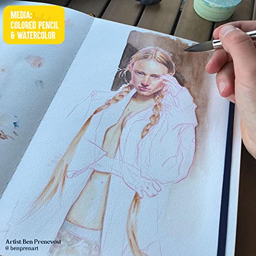 L'oeil Mellow Art A4 Watercolor Sketchbook: 300gsm Dual Textured Paper, with Hardcover, Inner Pocket and Elastic Strap, for Watercolor, Watercolour pens, Gouache & Mixed Media