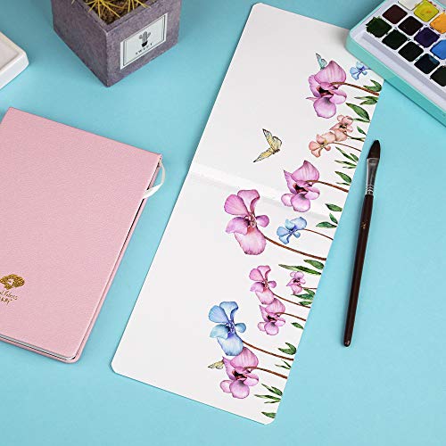 Paul Rubens Watercolour Paper Journal, 20 Sheets, 140 lb/ 300gsm, Acid Free & 100% Cotton Hot Pressed Paper for Watercolors and Wet Media Block. (A6 Pink)
