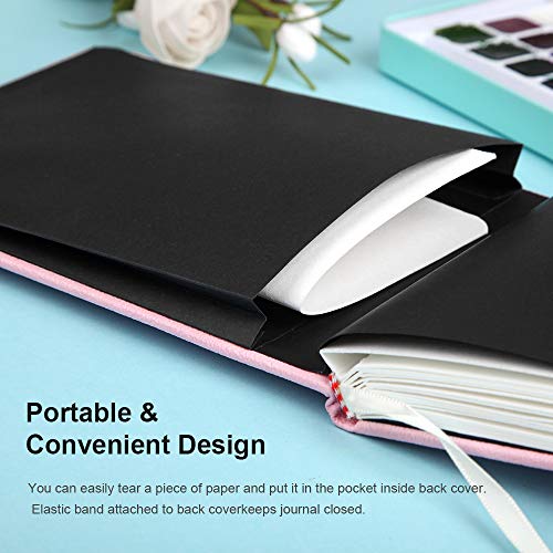 Paul Rubens Watercolour Paper Journal, 20 Sheets, 140 lb/ 300gsm, Acid Free & 100% Cotton Hot Pressed Paper for Watercolors and Wet Media Block. (A6 Pink)