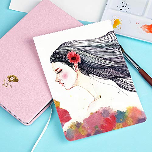 Paul Rubens Watercolour Paper Journal, 20 Sheets, 140 lb/ 300gsm, Acid Free & 100% Cotton Hot Pressed Paper for Watercolors and Wet Media Block. (A6 Pink)