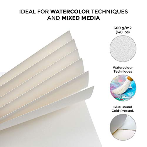 Stratford Expert 100% Cotton Fine Grain Smooth Watercolour Paper Pad A4 15 Sheets 300gsm Cold Pressed Artist Grade for Painting Art and Mixed Media